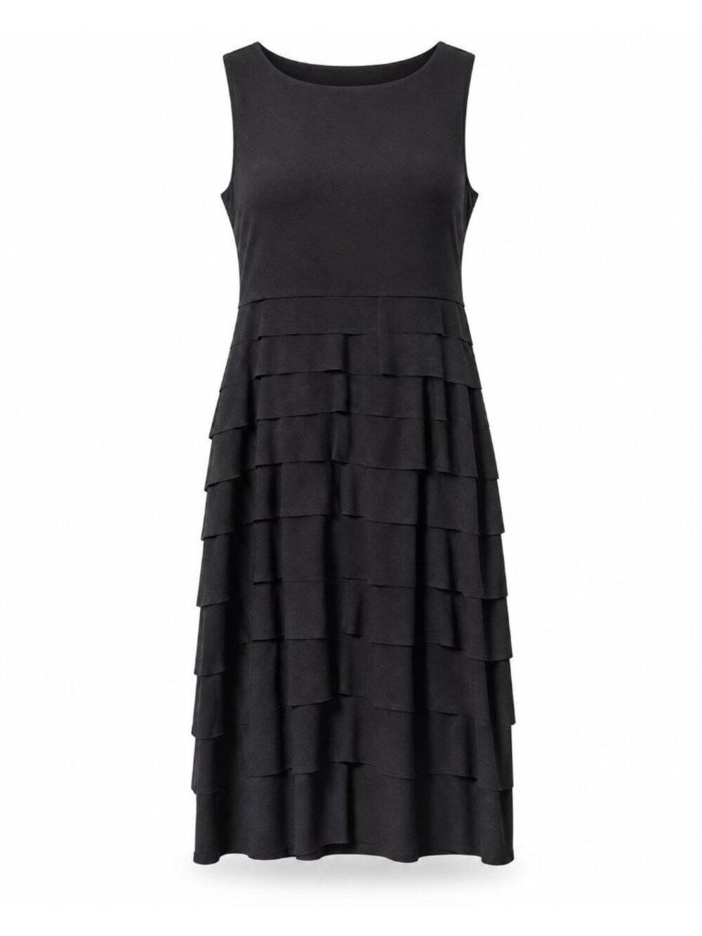 Dressbarn Collection Size 12 Black Tiered Sleeveless Midi Dress Cocktail Evening